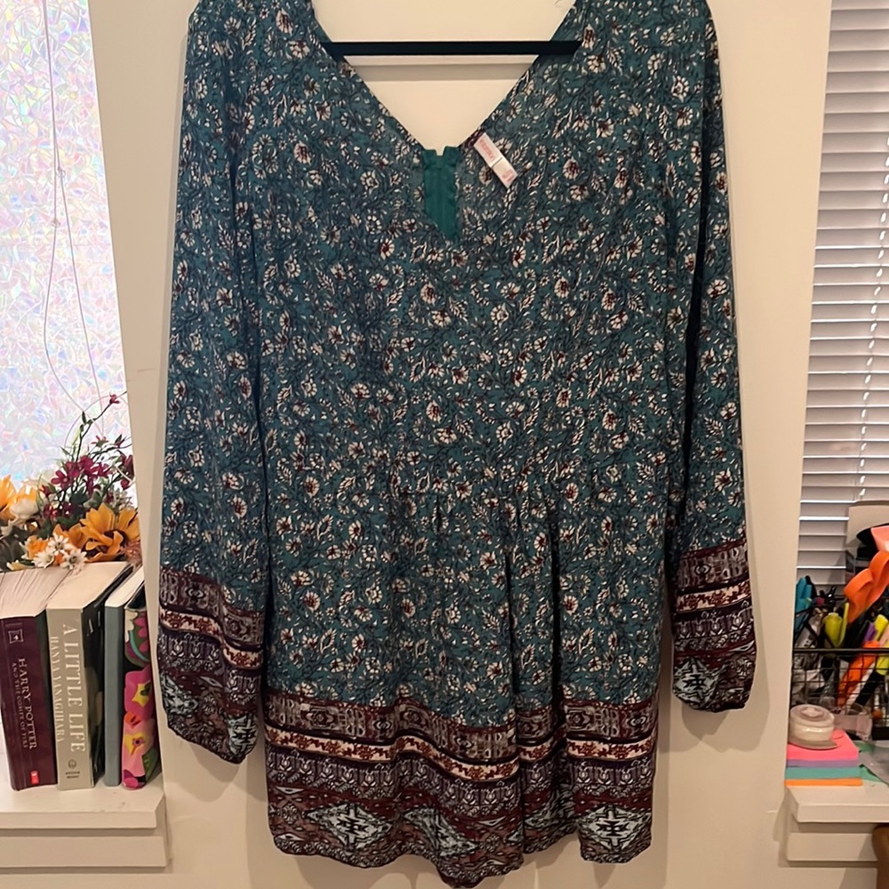 xhilaration teal and purple floral romper